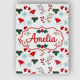 Personalised Name Christmas Hat Mittens Custom  Modern Room Accent Elegant Feature Canvas Wall Art Print Decor Picture Ready to Hang