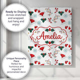 Personalised Name Christmas Hat Mittens Custom  Modern Room Accent Elegant Feature Canvas Wall Art Print Decor Picture Ready to Hang