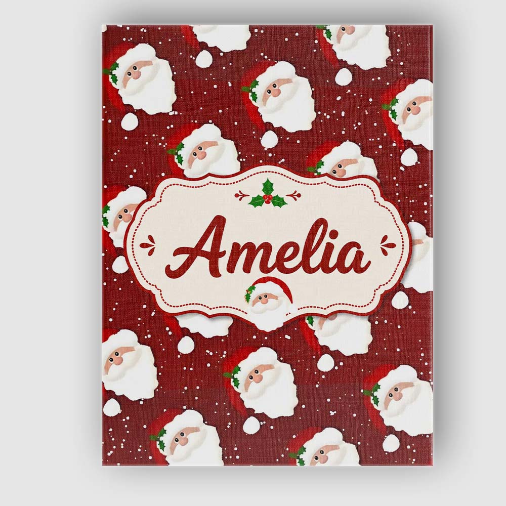 Personalised Name Cute Santa Face Red Snow Custom  Unique Gift Idea Elegant Feature Canvas Wall Art Print Decor Picture Ready to Hang