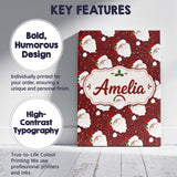 Personalised Name Cute Santa Face Red Snow Custom  Unique Gift Idea Elegant Feature Canvas Wall Art Print Decor Picture Ready to Hang