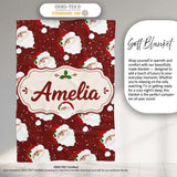 Cute Santa Face Red Snow Background Christmas Seamless Pattern  Personalised Custom Name Super Soft Fleece Blanket Bed Sofa Throw