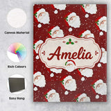 Personalised Name Cute Santa Face Red Snow Custom  Unique Gift Idea Elegant Feature Canvas Wall Art Print Decor Picture Ready to Hang