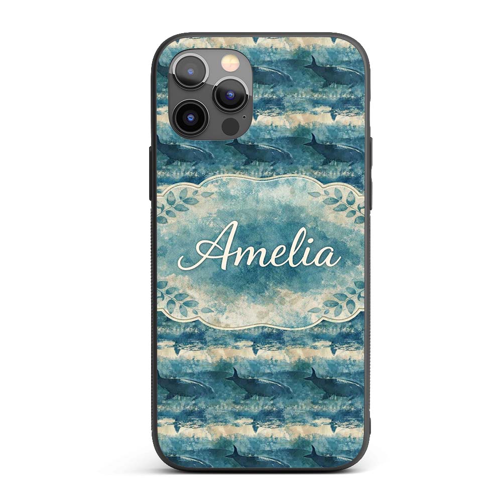 Vintage Ocean Whale Seamless Pattern Textured Custom Name Protective Phone Case Mobile Cover Durable Everyday Smartphone Shock Resistant