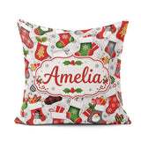 Custom Name Christmas Stockings Gifts Snowflake Seamless Pattern Square Filled Cushion Throw Pillow Sofa Bed Home Decor Zip Washable UK Made