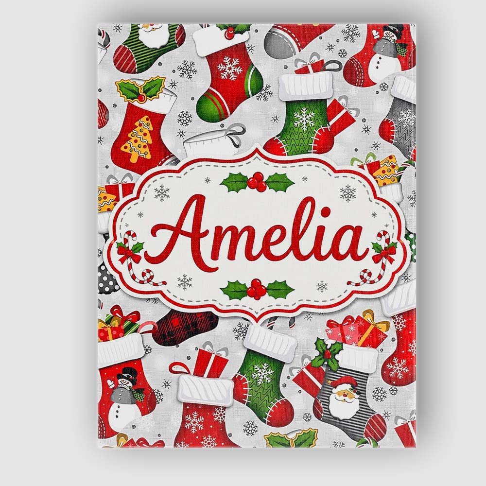 Personalised Name Christmas Stockings Gifts Custom  Bespoke Interior Contemporary Canvas Wall Art Print Decor Picture Ready to Hang