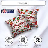 Custom Name Christmas Stockings Gifts Snowflake Seamless Pattern Square Filled Cushion Throw Pillow Sofa Bed Home Decor Zip Washable UK Made