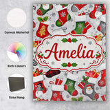 Personalised Name Christmas Stockings Gifts Custom  Bespoke Interior Contemporary Canvas Wall Art Print Decor Picture Ready to Hang