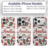 Christmas Stockings Gifts Candy Cane Snowflake Custom Name Protective Phone Case Mobile Cover Durable Everyday Smartphone Shock Resistant