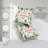 Custom Name Minimal Christmas Tree Branch Berry Pink Bow Pattern Square Filled Cushion Throw Pillow Sofa Bed Home Decor Zip Washable UK Made
