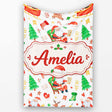 Watercolor Santa Sleigh Reindeer Christmas Seamless Pattern Lovely  Personalised Custom Name Super Soft Fleece Blanket Bed Sofa Throw