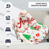Watercolor Santa Sleigh Reindeer Christmas Seamless Pattern Lovely  Personalised Custom Name Super Soft Fleece Blanket Bed Sofa Throw
