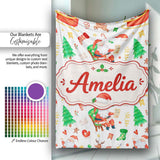 Watercolor Santa Sleigh Reindeer Christmas Seamless Pattern Lovely  Personalised Custom Name Super Soft Fleece Blanket Bed Sofa Throw