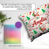 Custom Name Watercolor Santa Reindeer Christmas Seamless Pattern Square Filled Cushion Throw Pillow Sofa Bed Home Decor Zip Washable UK Made