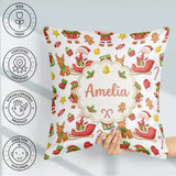 Custom Name Santa Sleigh Reindeer Elf Christmas Seamless Pattern Square Filled Cushion Throw Pillow Sofa Bed Home Decor Zip Washable UK Made