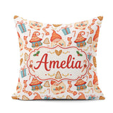 Custom Name Cute Christmas Gnome Candy Cane Gingerbread Seamless Square Filled Cushion Throw Pillow Sofa Bed Home Decor Zip Washable UK Made