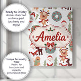 Personalised Name Cute Reindeer Santa Custom Modern Room Accent Creative Decorator Style Canvas Wall Art Print Decor Picture Ready to Hang