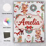 Personalised Name Cute Reindeer Santa Custom Modern Room Accent Creative Decorator Style Canvas Wall Art Print Decor Picture Ready to Hang