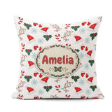 Custom Name Christmas Hat Mittens Candy Holly Snowflake Seamless Square Filled Cushion Throw Pillow Sofa Bed Home Decor Zip Washable UK Made