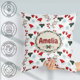 Custom Name Christmas Hat Mittens Candy Holly Snowflake Seamless Square Filled Cushion Throw Pillow Sofa Bed Home Decor Zip Washable UK Made