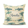 Custom Name Beige Ocean Whale Seamless Pattern Soft Illustration Square Filled Cushion Throw Pillow Sofa Bed Home Decor Zip Washable UK Made