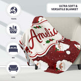 Santa Face Red Snow Background Christmas Seamless Pattern Lovely  Personalised Custom Name Super Soft Fleece Blanket Bed Sofa Throw