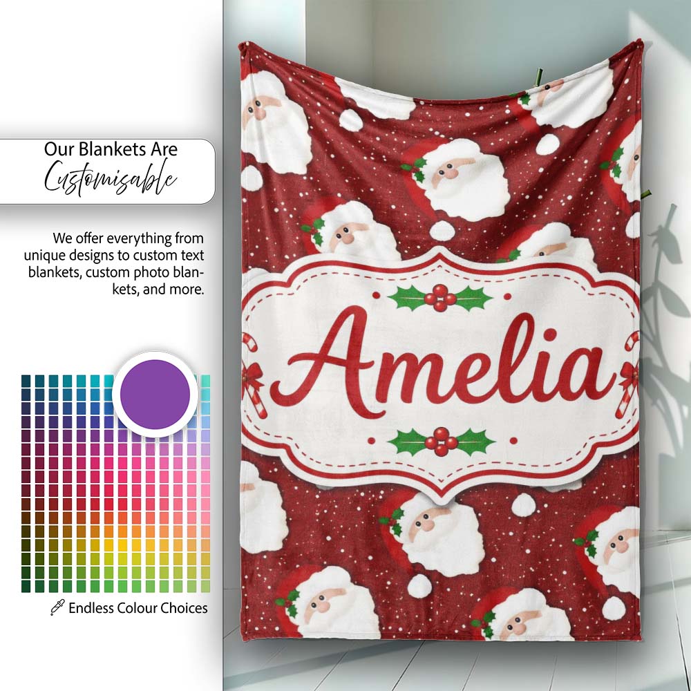 Santa Face Red Snow Background Christmas Seamless Pattern Lovely  Personalised Custom Name Super Soft Fleece Blanket Bed Sofa Throw