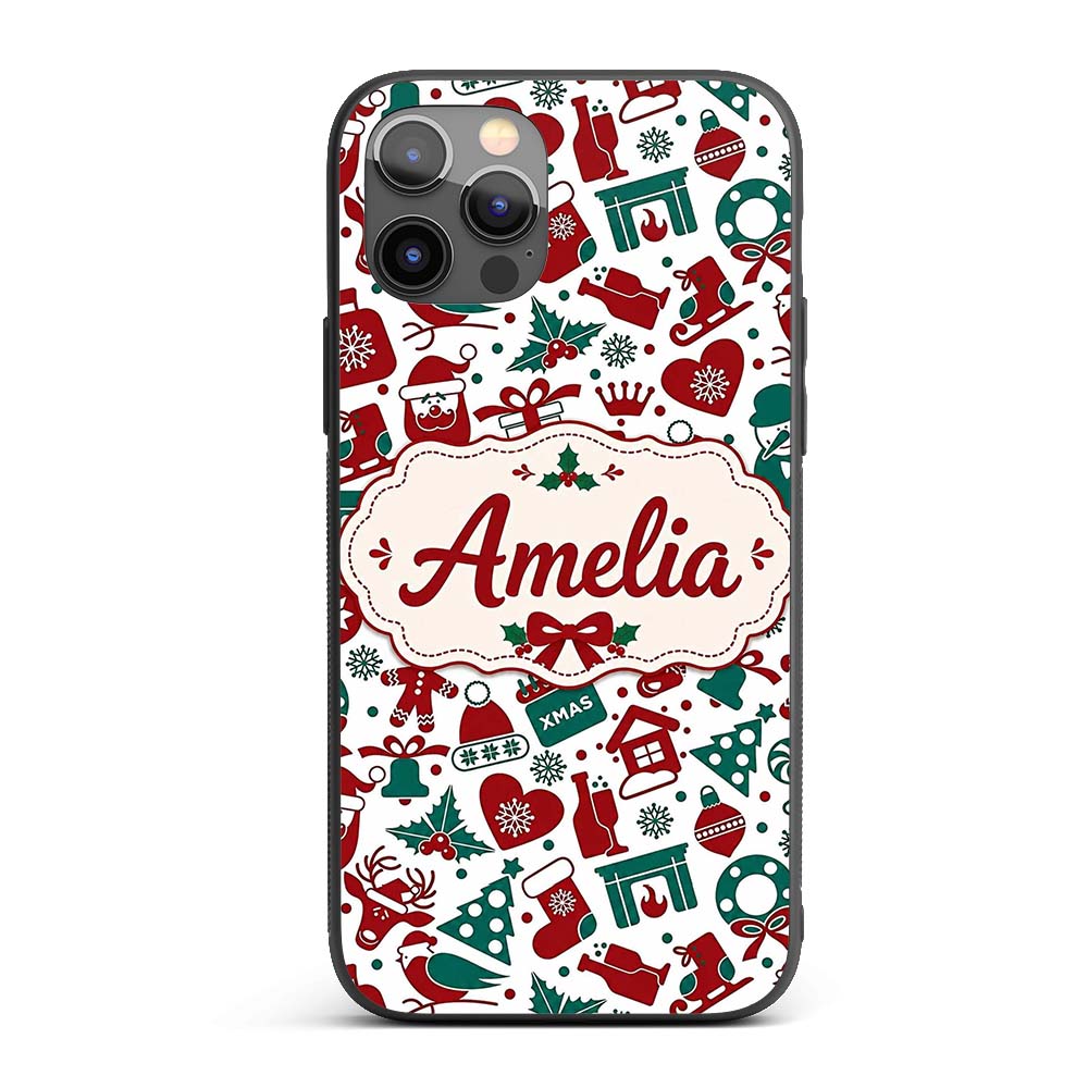 Festive Christmas Santa Gift Snowman Seamless Custom Name Protective Phone Case Mobile Cover Durable Everyday Smartphone Shock Resistant