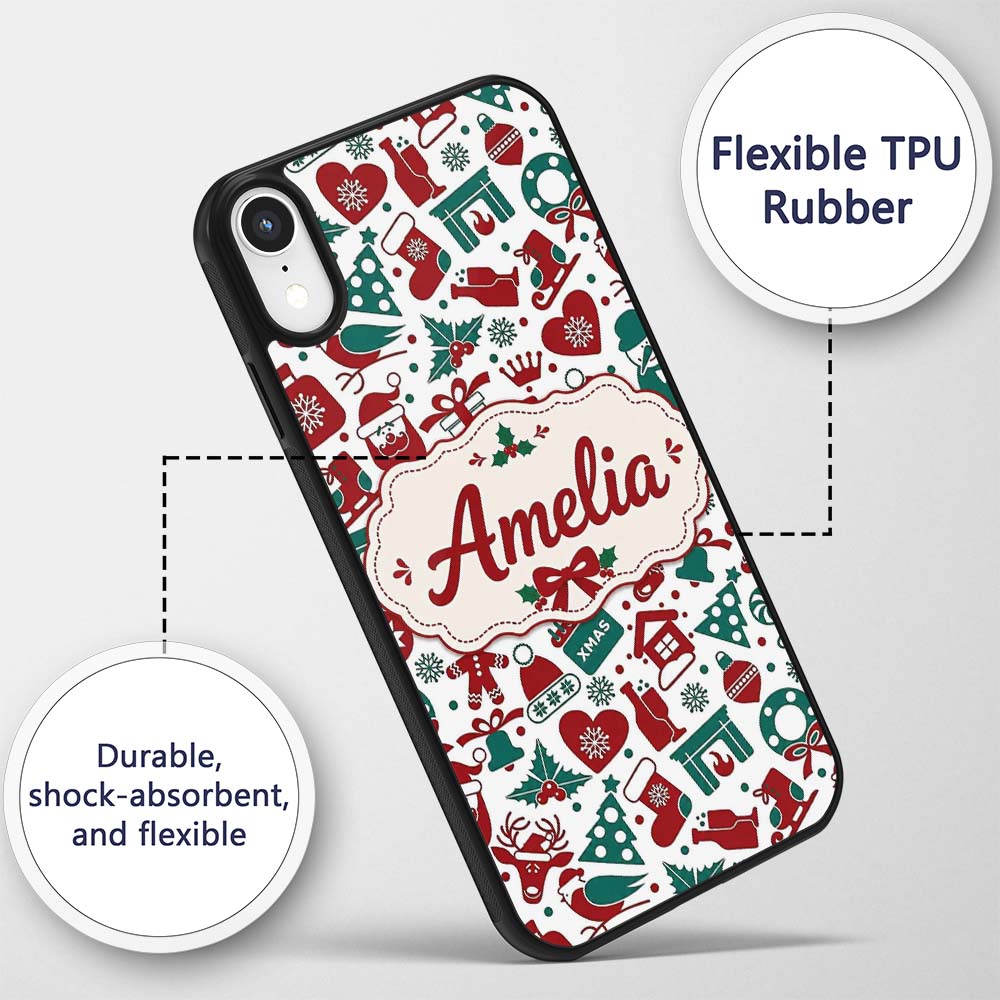 Festive Christmas Santa Gift Snowman Seamless Custom Name Protective Phone Case Mobile Cover Durable Everyday Smartphone Shock Resistant