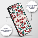 Festive Christmas Santa Gift Snowman Seamless Custom Name Protective Phone Case Mobile Cover Durable Everyday Smartphone Shock Resistant