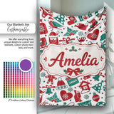 Festive Christmas Santa Gift Snowman Seamless Pattern Lovely  Personalised Custom Name Super Soft Fleece Blanket Bed Sofa Throw