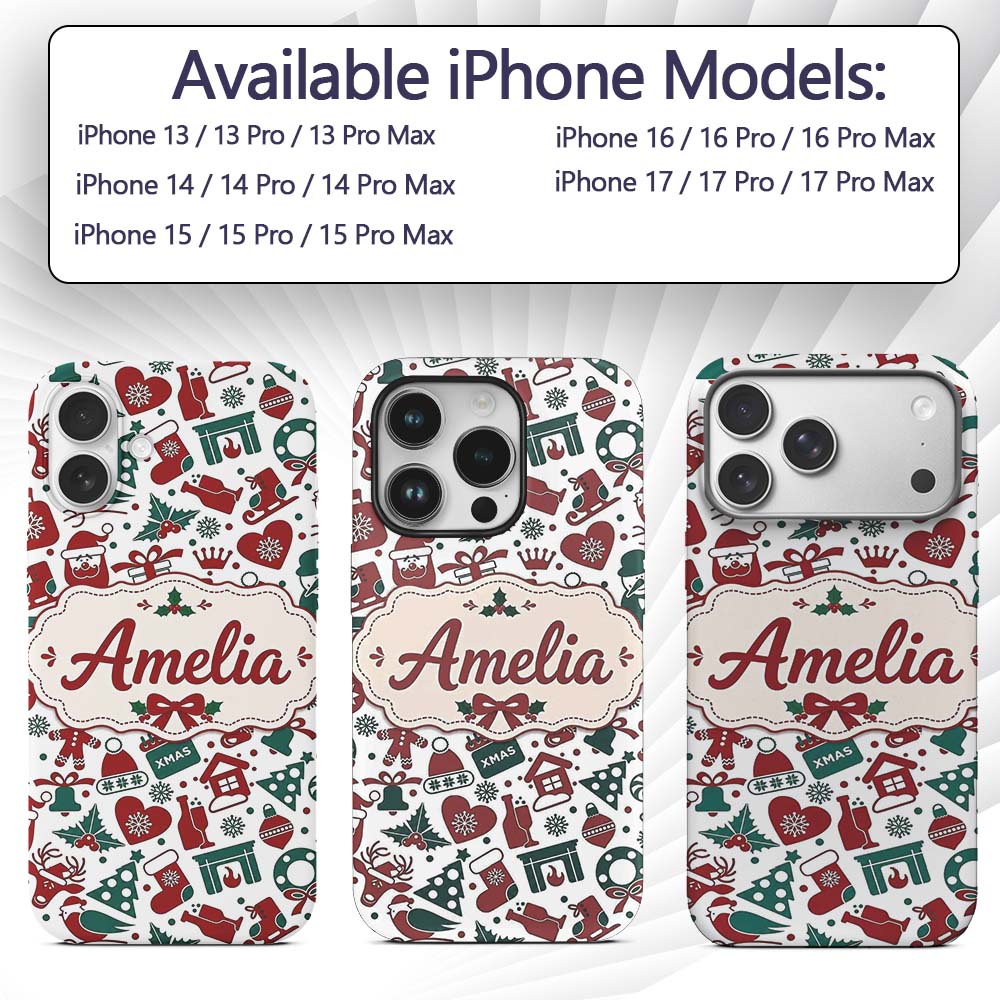 Festive Christmas Santa Gift Snowman Seamless Custom Name Protective Phone Case Mobile Cover Durable Everyday Smartphone Shock Resistant
