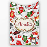 Christmas Stockings Gifts Candy Snowflake Seamless Pattern Lovely  Personalised Custom Name Super Soft Fleece Blanket Bed Sofa Throw