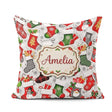 Custom Name Christmas Stockings Gifts Snowflake Seamless Pattern Square Filled Cushion Throw Pillow Sofa Bed Home Decor Zip Washable UK Made