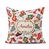 Custom Name Christmas Stockings Gifts Snowflake Seamless Pattern Square Filled Cushion Throw Pillow Sofa Bed Home Decor Zip Washable UK Made