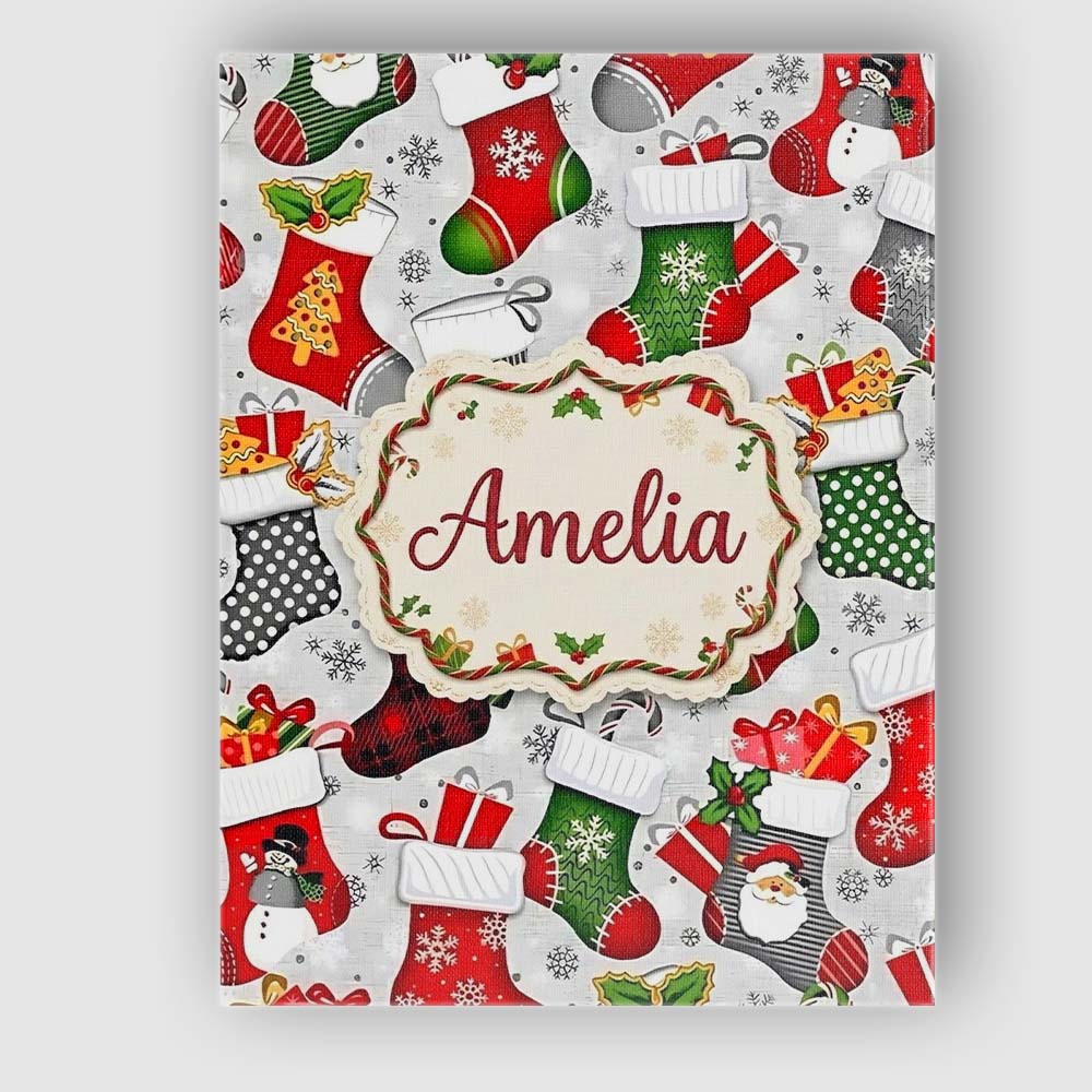 Personalised Name Christmas Stockings Gifts Custom  Bespoke Interior Contemporary Canvas Wall Art Print Decor Picture Ready to Hang