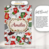 Christmas Stockings Gifts Candy Snowflake Seamless Pattern Lovely  Personalised Custom Name Super Soft Fleece Blanket Bed Sofa Throw
