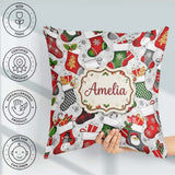 Custom Name Christmas Stockings Gifts Snowflake Seamless Pattern Square Filled Cushion Throw Pillow Sofa Bed Home Decor Zip Washable UK Made