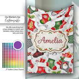 Christmas Stockings Gifts Candy Snowflake Seamless Pattern Lovely  Personalised Custom Name Super Soft Fleece Blanket Bed Sofa Throw
