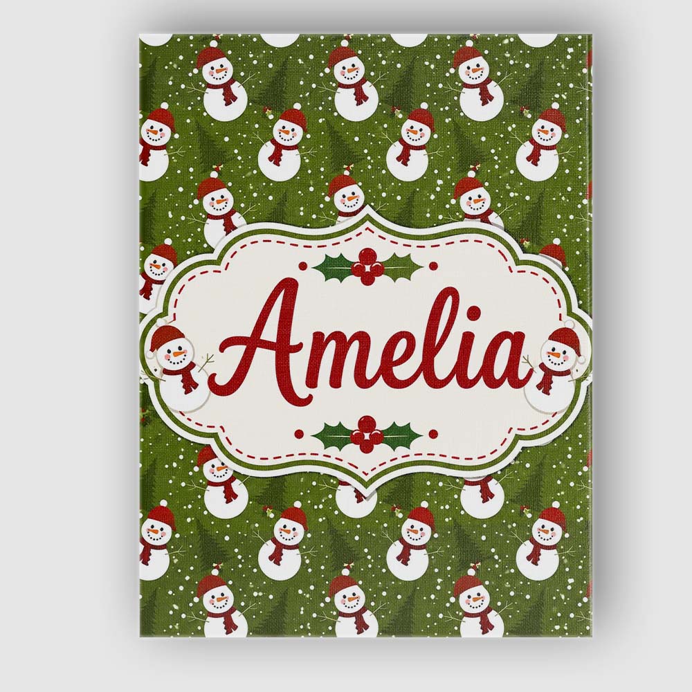 Personalised Name Cute Snowman Winter Custom Modern Room Accent Creative Decorator Style Canvas Wall Art Print Decor Picture Ready to Hang