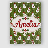 Personalised Name Cute Snowman Winter Custom Modern Room Accent Creative Decorator Style Canvas Wall Art Print Decor Picture Ready to Hang