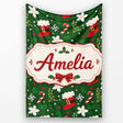 Christmas Stocking Candy Cane Tree Poinsettia Seamless Pattern  Personalised Custom Name Super Soft Fleece Blanket Bed Sofa Throw