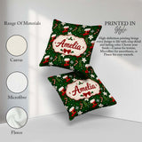 Custom Name Stocking Candy Cane Tree Poinsettia Seamless Pattern Square Filled Cushion Throw Pillow Sofa Bed Home Decor Zip Washable UK Made