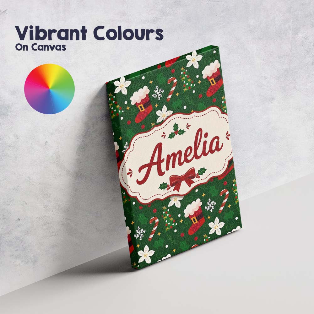 Personalised Name Christmas Stocking Candy Custom  Unique Gift Idea Elegant Feature Canvas Wall Art Print Decor Picture Ready to Hang
