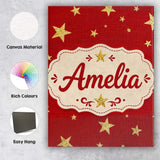 Personalised Name Gold Glitter Stars Red Custom  Unique Gift Idea Elegant Feature Canvas Wall Art Print Decor Picture Ready to Hang