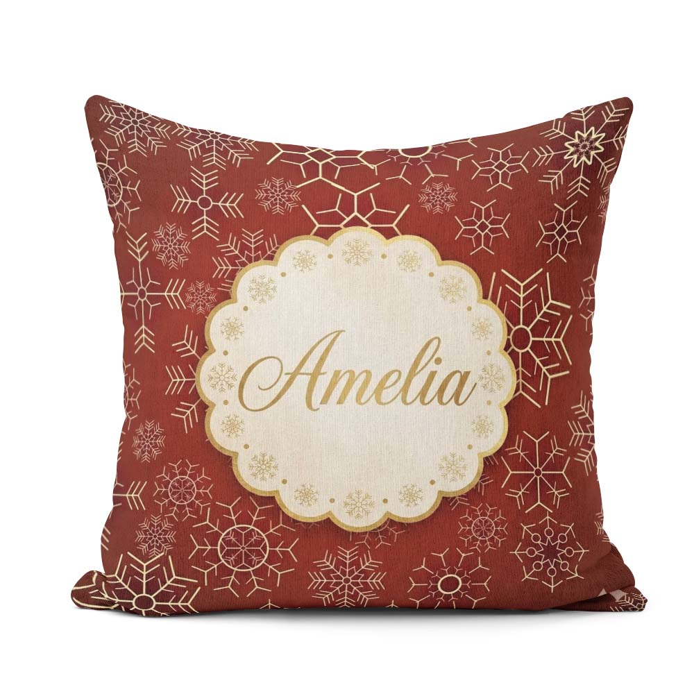 Custom Name Elegant Gold Snowflake Background Christmas Seamless Square Filled Cushion Throw Pillow Sofa Bed Home Decor Zip Washable UK Made