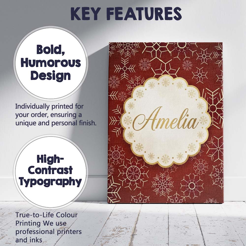 Personalised Name Elegant Gold Snowflake Custom  Interior Decorative Contemporary Canvas Wall Art Print Decor Picture Ready to Hang