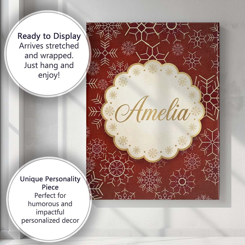 Personalised Name Elegant Gold Snowflake Custom  Interior Decorative Contemporary Canvas Wall Art Print Decor Picture Ready to Hang