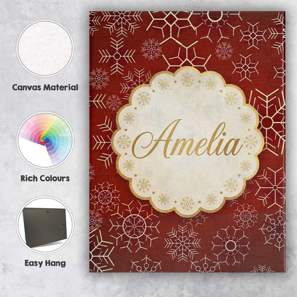 Personalised Name Elegant Gold Snowflake Custom  Interior Decorative Contemporary Canvas Wall Art Print Decor Picture Ready to Hang
