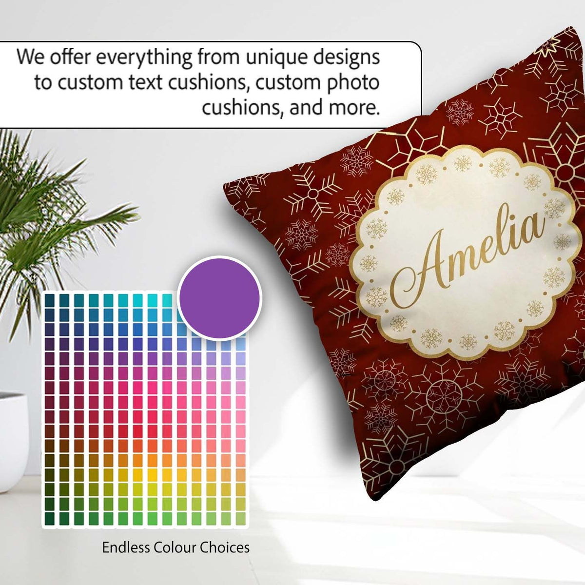Custom Name Elegant Gold Snowflake Background Christmas Seamless Square Filled Cushion Throw Pillow Sofa Bed Home Decor Zip Washable UK Made