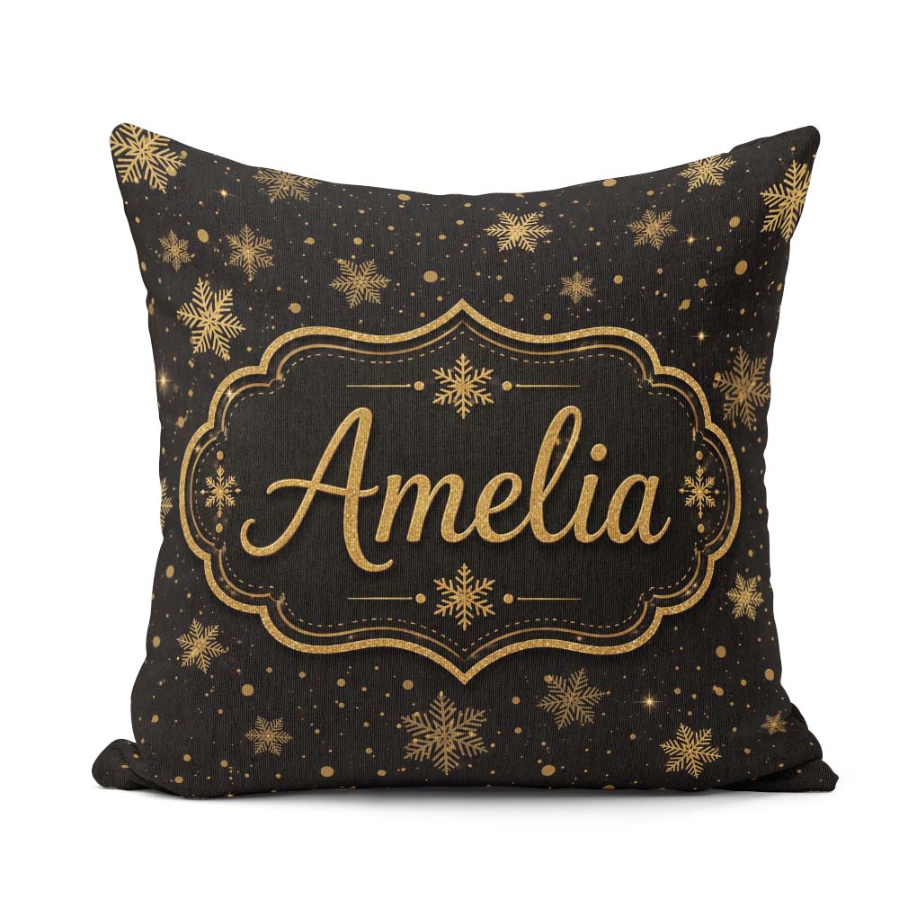 Custom Name Luxury Snowflake Black Background Christmas Seamless Square Filled Cushion Throw Pillow Sofa Bed Home Decor Zip Washable UK Made